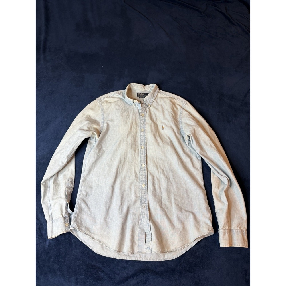 Polo Ralph Lauren Vintage Denim Shirt Mens Large Blue Slim Fit Button Up Cotton